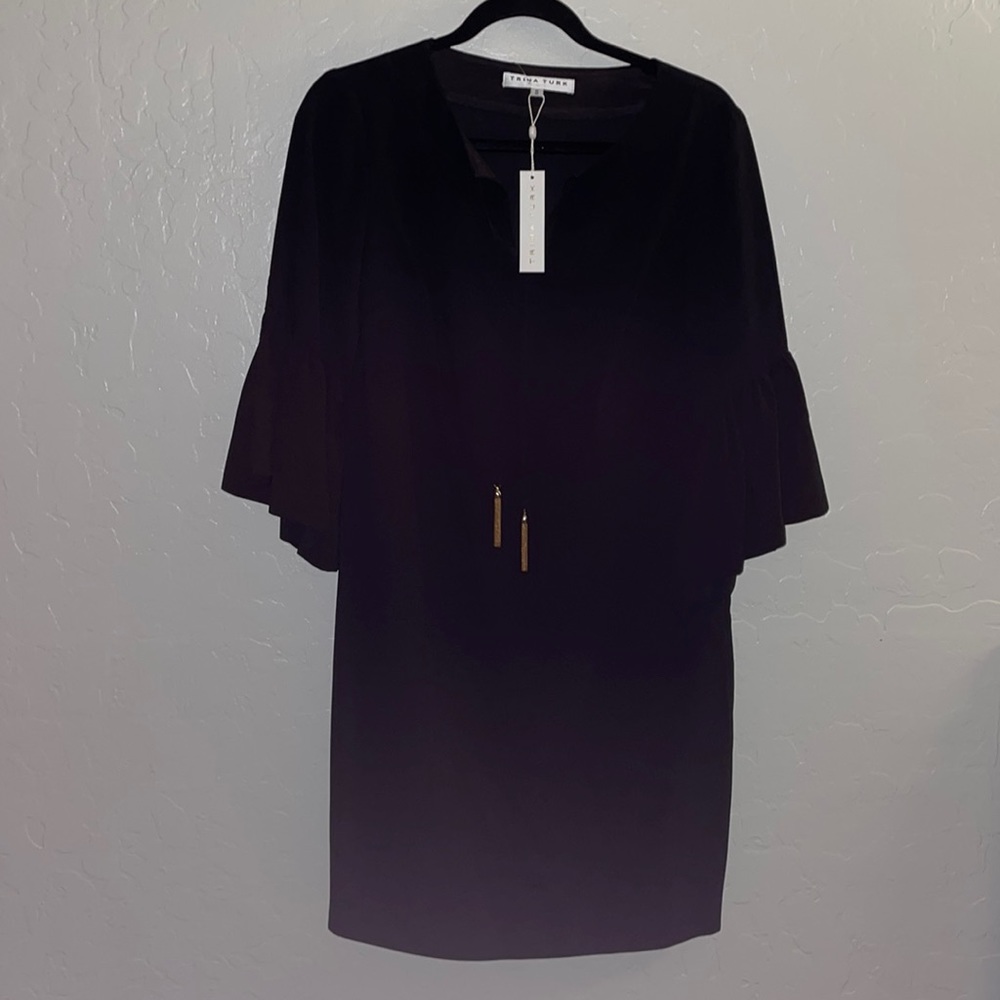 🎉HP🎉New! Trina Turk Scoop Neck Bell Sleeve Baroque Dress Black Size S✨ - Picture 7 of 14